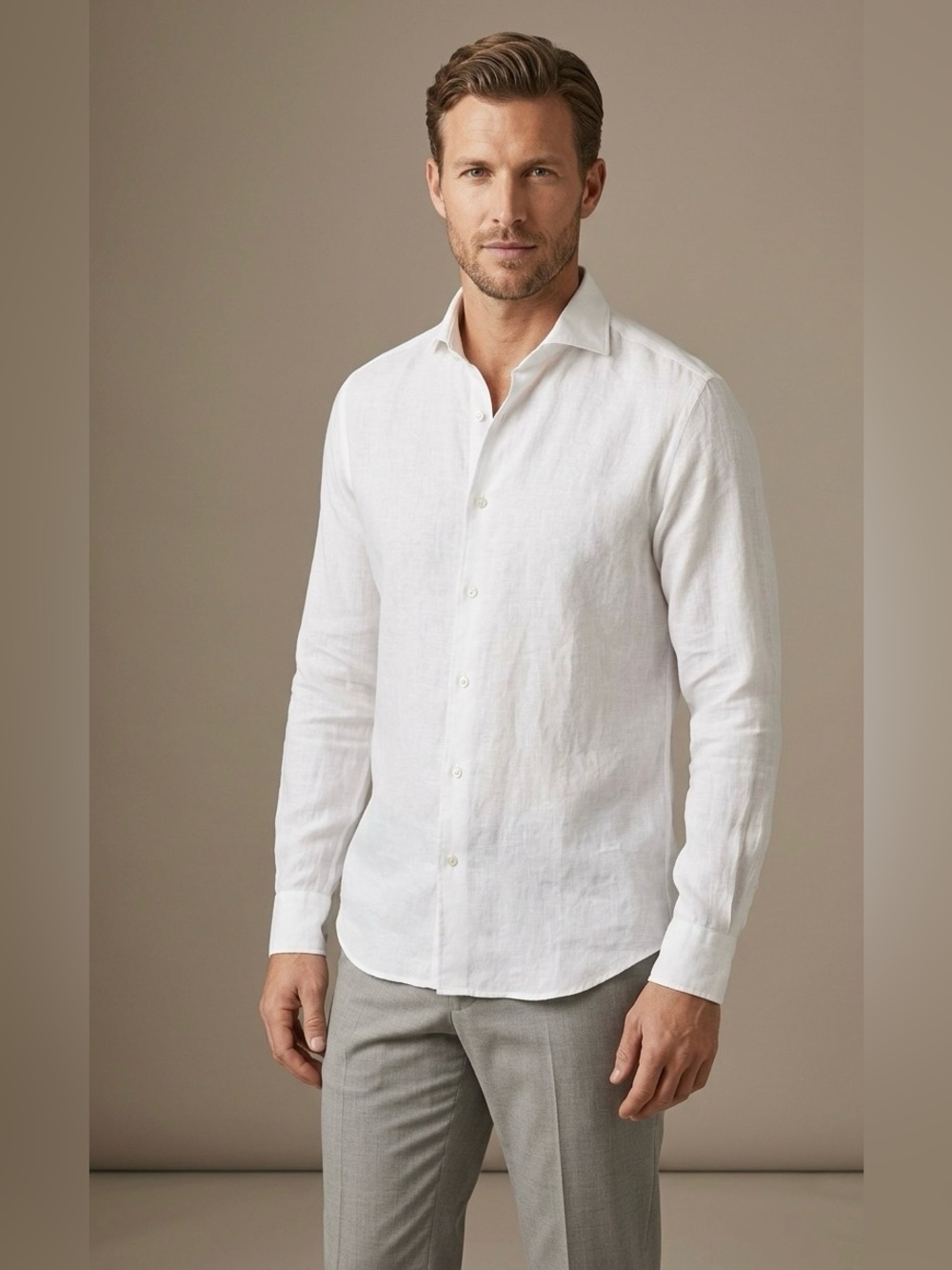 Luca Faloni 100% Linen Collared Dress Shirt Men's 43/17 Made in Italy White